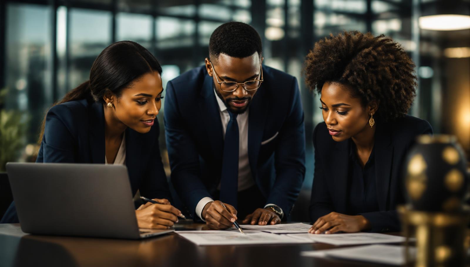 StratopEdge advisers reviewing client documents in a modern office